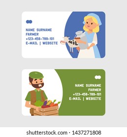 People Buying Fresh Local Vegetable From Farm Market Vector Card Illustration. Milk Farm Shop Flyer. Business People Raw Food Store. Organic Products Summer Garden Nutrition.