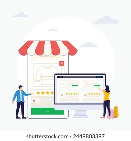 People buying in online shop vector flat illustration