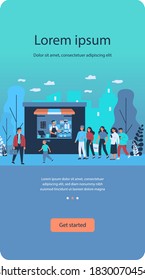 People buying takeaway coffee. Queue, street, morning flat vector illustration. Hot beverage and drink concept for banner, website design or landing web page