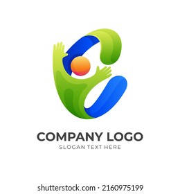 concepto del logotipo de personas C, personas y logotipo combinado de letras C con un estilo 3d colorido