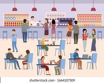 People in a cafe. Lunch break. Beverages. Coffee time. Vector illustration