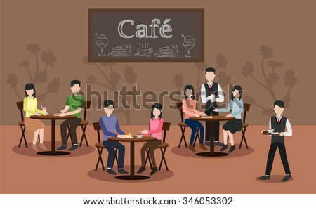 people in cafe restaurant vector