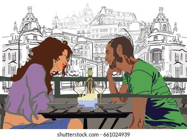 People in cafe, vector, color