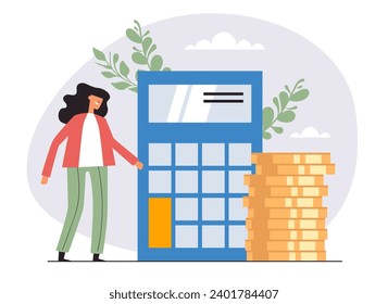 People calculate money accounting bill tax economy concept. Vector flat graphic design illustration