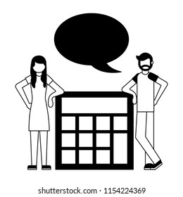 people with calculator and speech bubble
