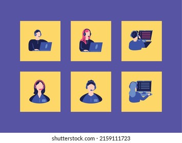 people call center icon set