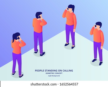 people call use smartphone with various position man and woman with isometric flat style