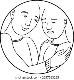 People calming each other. Friends or lovers are together when their close person in trouble.