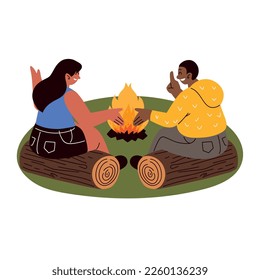 people in campfire icon white background