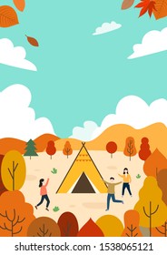 People camping in the forest in autumn.