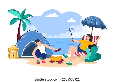 Personas acampando en la playa