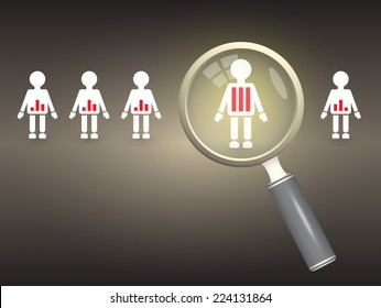 People candidate and human resources (hr) search for business concept vector design. Consist of person icon and magnifying glass. To find, looking, choosing and selection of best man for job career.