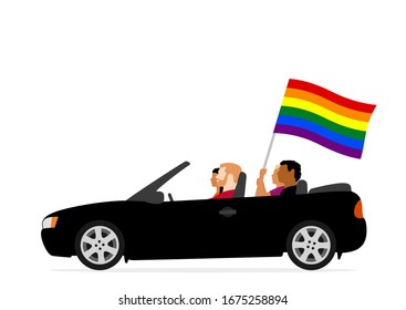 People in car with lgbt flag