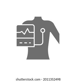 People with a cardiogram, heart pacemaker grey icon.