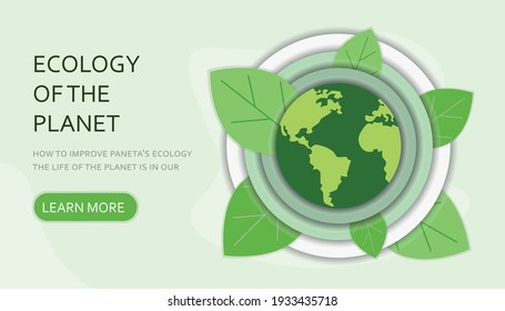 People care about the ecology of the planet. Cleaning, landscaping and watering. Protect nature and ecology banner. Happy earth day modern graphic design poster. Site illustration.