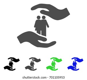 People Care Hands flat vector pictograph. Colored people care hands, gray, black, blue, green icon variants. Flat icon style for application design.
