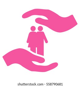 People Care Hands vector icon. Flat pink symbol. Pictogram is isolated on a white background. Designed for web and software interfaces.