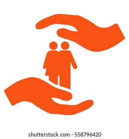 People Care Hands vector icon. Flat orange symbol. Pictogram is isolated on a white background. Designed for web and software interfaces.