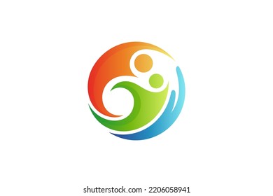 people care, healthy family, hand logo vector