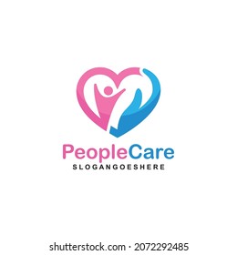 People Care Heart Shaped Logo Design Template. Symbol of care for fellow human beings, solidarity human concept vector illustration, humanitarian activities