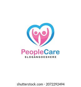 People Care Heart Shaped Logo Design Template. Symbol der Betreuung der Mitmenschen, Solidaritätsbegriff des Menschen, Vektorgrafik, humanitäre Aktivitäten