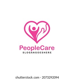 People Care Heart Shaped Logo Design Template. Symbol of care for fellow human beings, solidarity human concept vector illustration, humanitarian activities