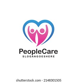 People Care Heart Shaped Logo Design Template. Symbol der Betreuung der Mitmenschen, Solidaritätsbegriff des Menschen, Vektorgrafik, humanitäre Aktivitäten