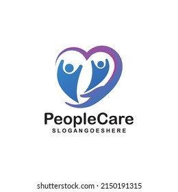 People Care Heart Shaped Logo Design Template. Symbol der Betreuung der Mitmenschen, Solidaritätsbegriff des Menschen, Vektorgrafik, humanitäre Aktivitäten