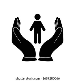 people care icon. the hand  is holding a persone vector icon