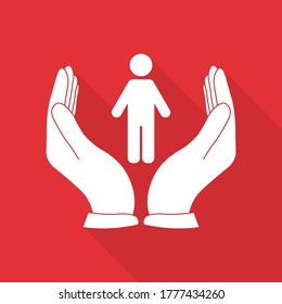  people care icon. the hand  is holding a persone vector  icon  with long shadow vector