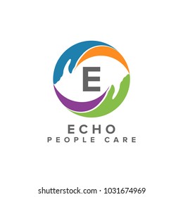 People care Icon. Letter E Logo care. Hands help care logo template