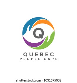 People care Icon. Letter Q Logo care. Hands help care logo template