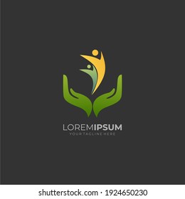 People care logo design. Hand logo concept. Family care logo