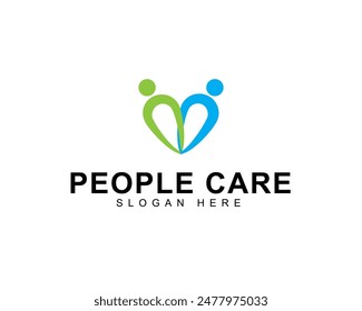 People care logo design template with heart style