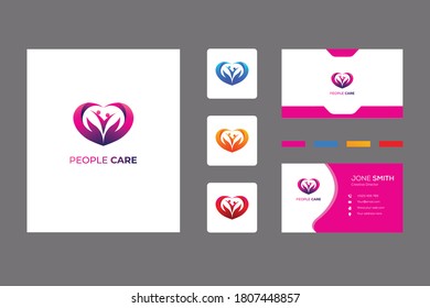 People care logo design vector template. this is a love shape around the people shape. 
