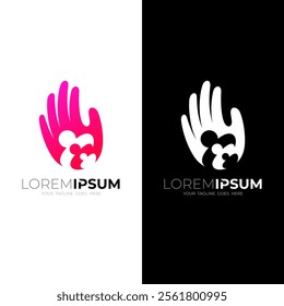 People care logo with hand design vector, red color