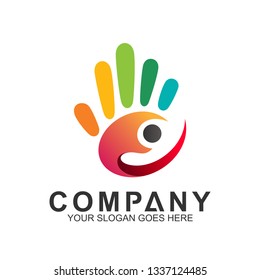 people care logo, hand with people logo vector