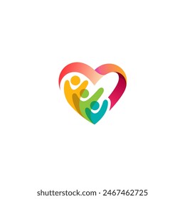 Personas care logo with heart design unity, love care logo social