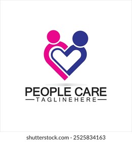 People Care logo with heart and person symbol design. logo Love and Care for Charity and support People 