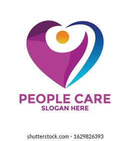 People Care Logo, People In Heart Shape, Logo Template