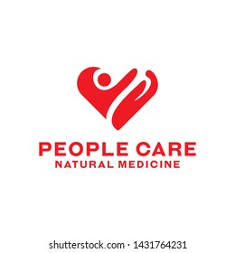 People Care Logo Humanity Design With Red Color Vector Concept And Love Icon. Caregiver Symbol. Assistance Logo For Social, Clinic, Hospital, HealthCare, Company And Business.