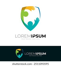 As pessoas se importam logotipo com design de escudo, estilo colorido, logotipos de segurança