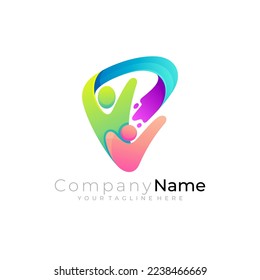 People care logo with social design vector, 3d colorful