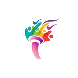 People Care Logo, Torch Icon With Charity Design Template, 3d Colorful