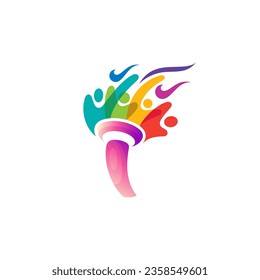 Logo de People care, icono de la antorcha con plantilla de diseño de caridad, 3d colorido