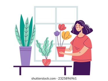 People care plant garden home grow flower abstract concept. Vector design graphic illustration
