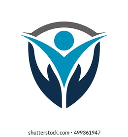 People Care and Protection Logo, Childcare Vector Logo Design, Shielding Logo