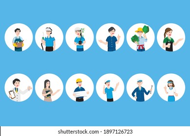 people in career vector on blue background 