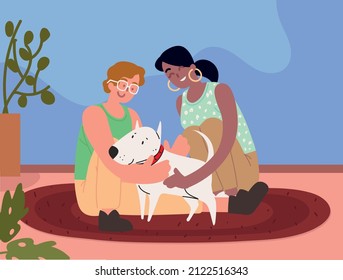 people caring a dog pet cartoon