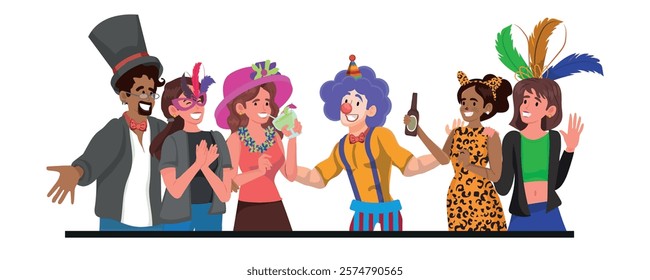 people in carnival costumes, costume party. vector illustration.